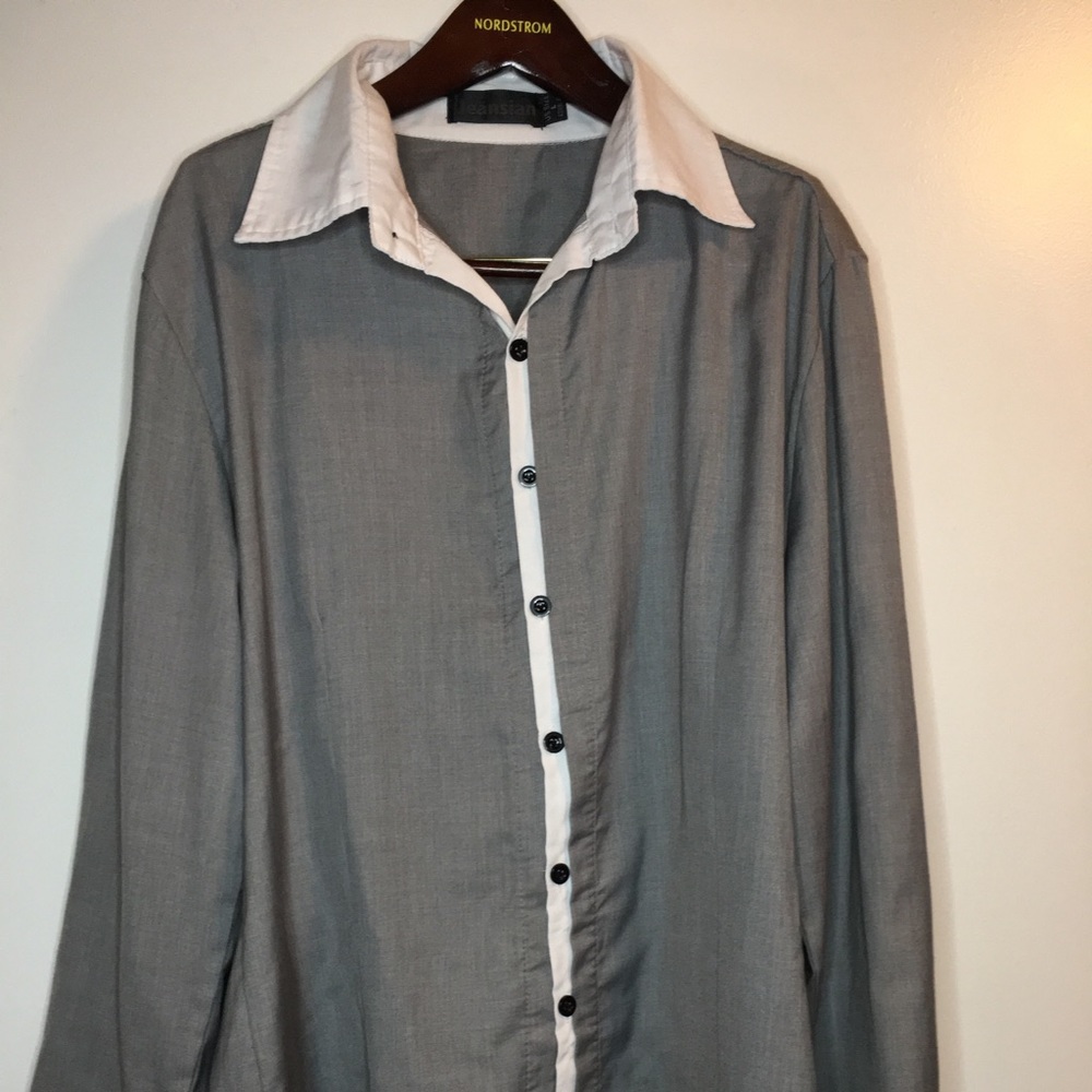 Gray button down shirt
